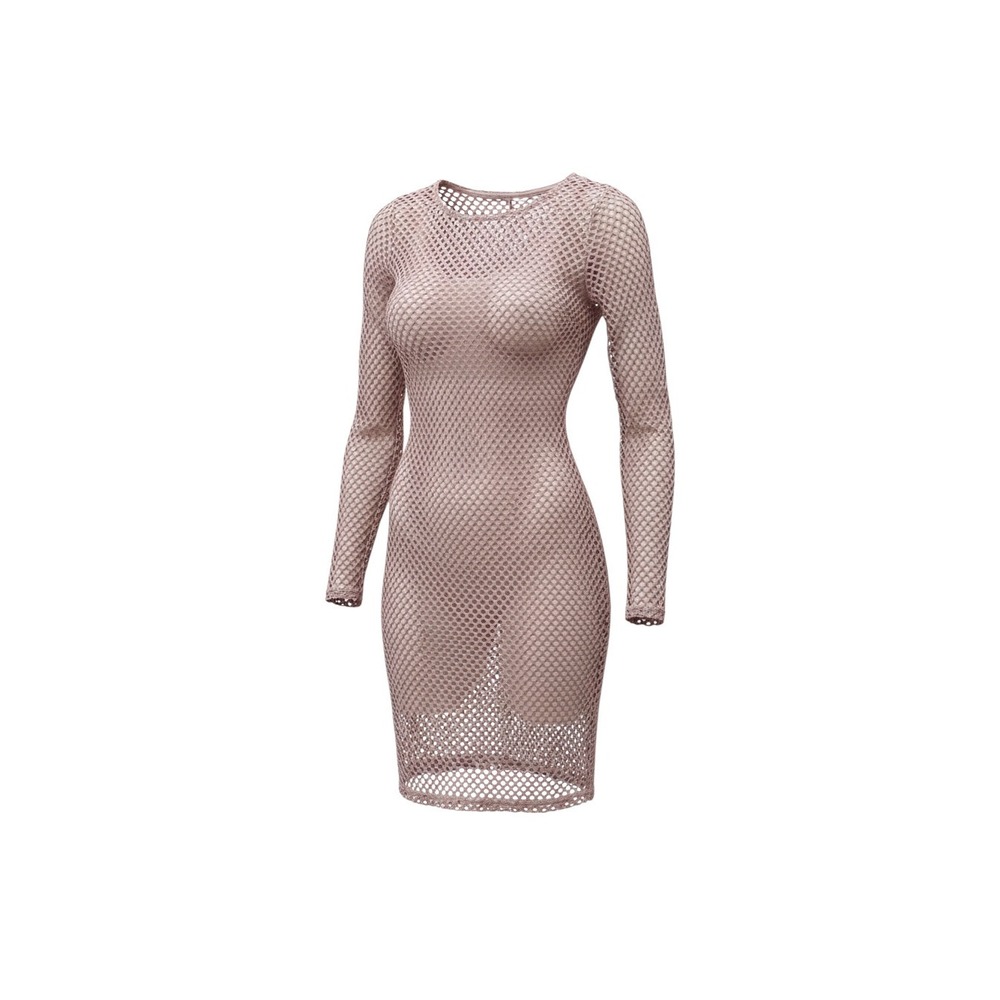 Rue21 Mesh Bodycon Dress Womens Medium Pink Fishnet Overlay Long Sleeve 1880